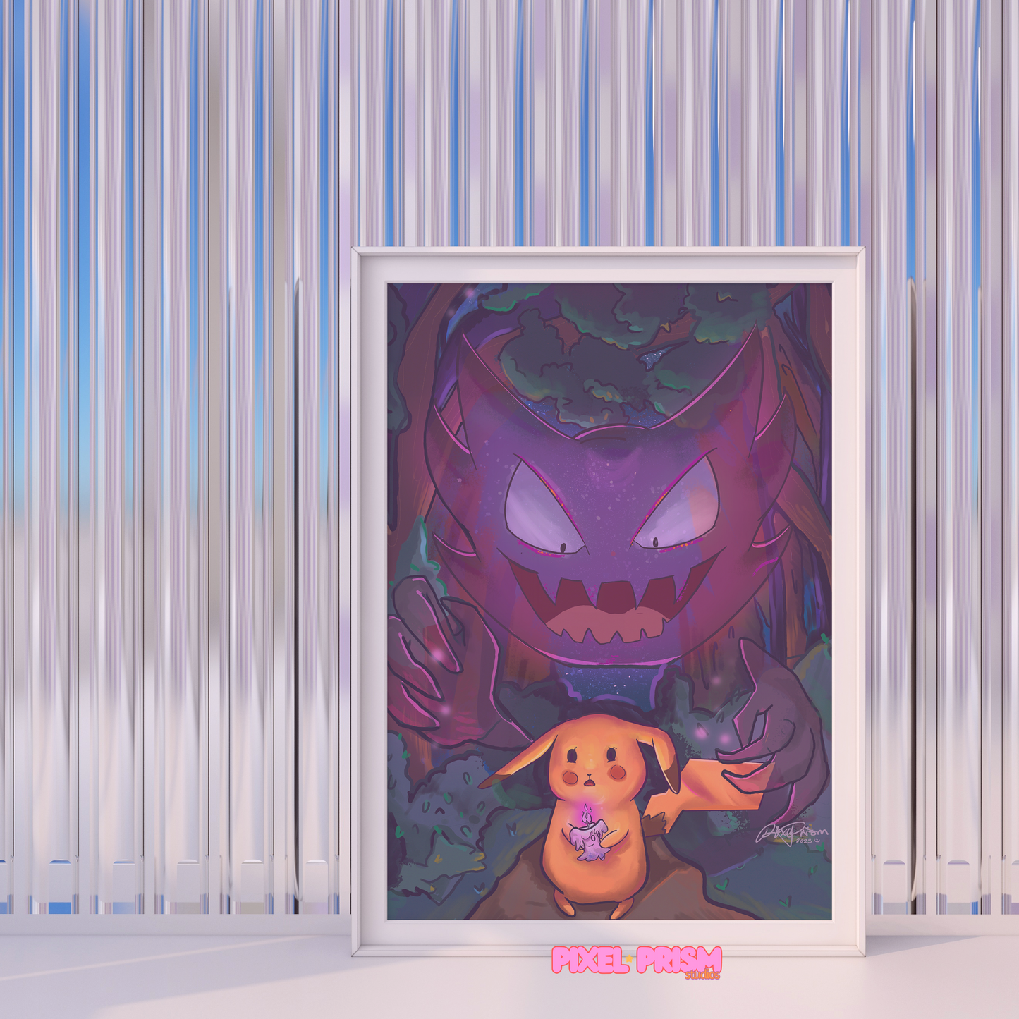 Haunted Forest | Pikachu, Litwick, & Haunter Original Art Print