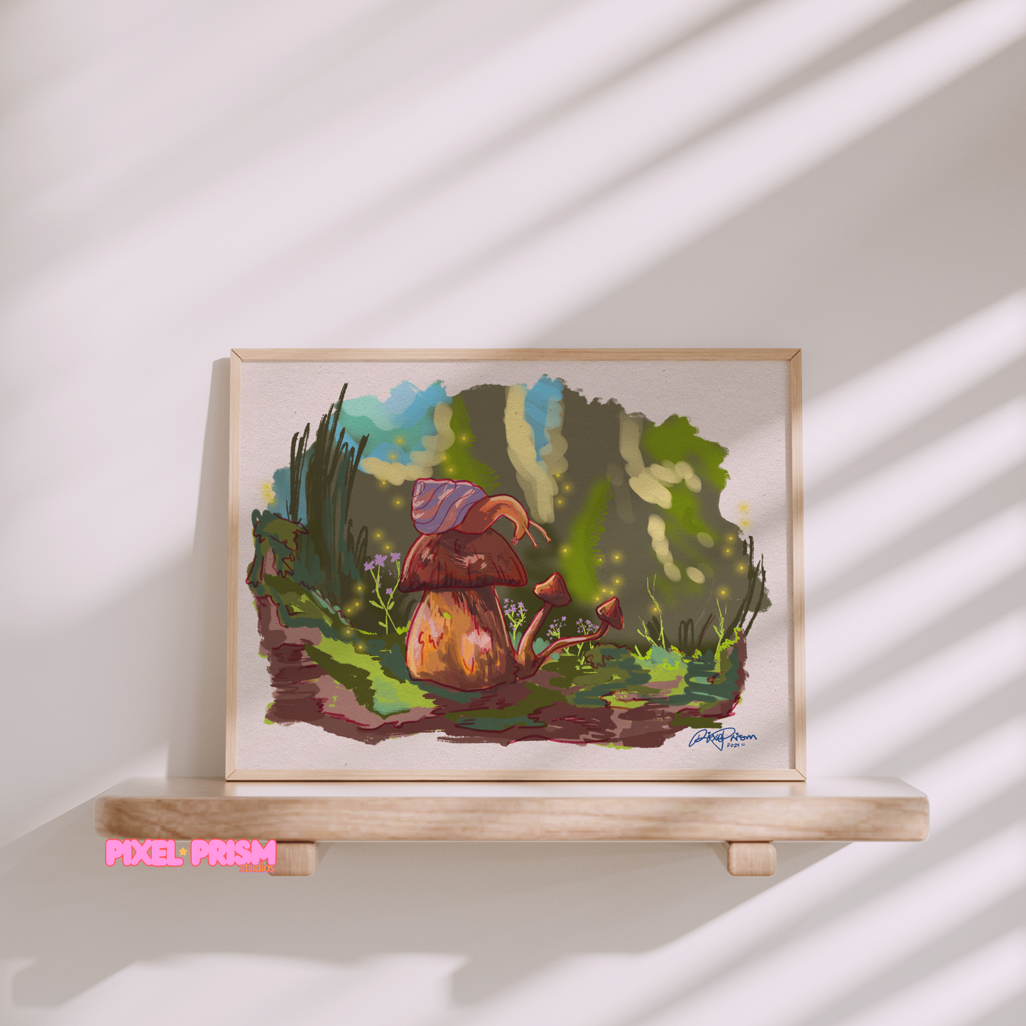 A Cozy Perch | Snail and Mushroom Original Art Print