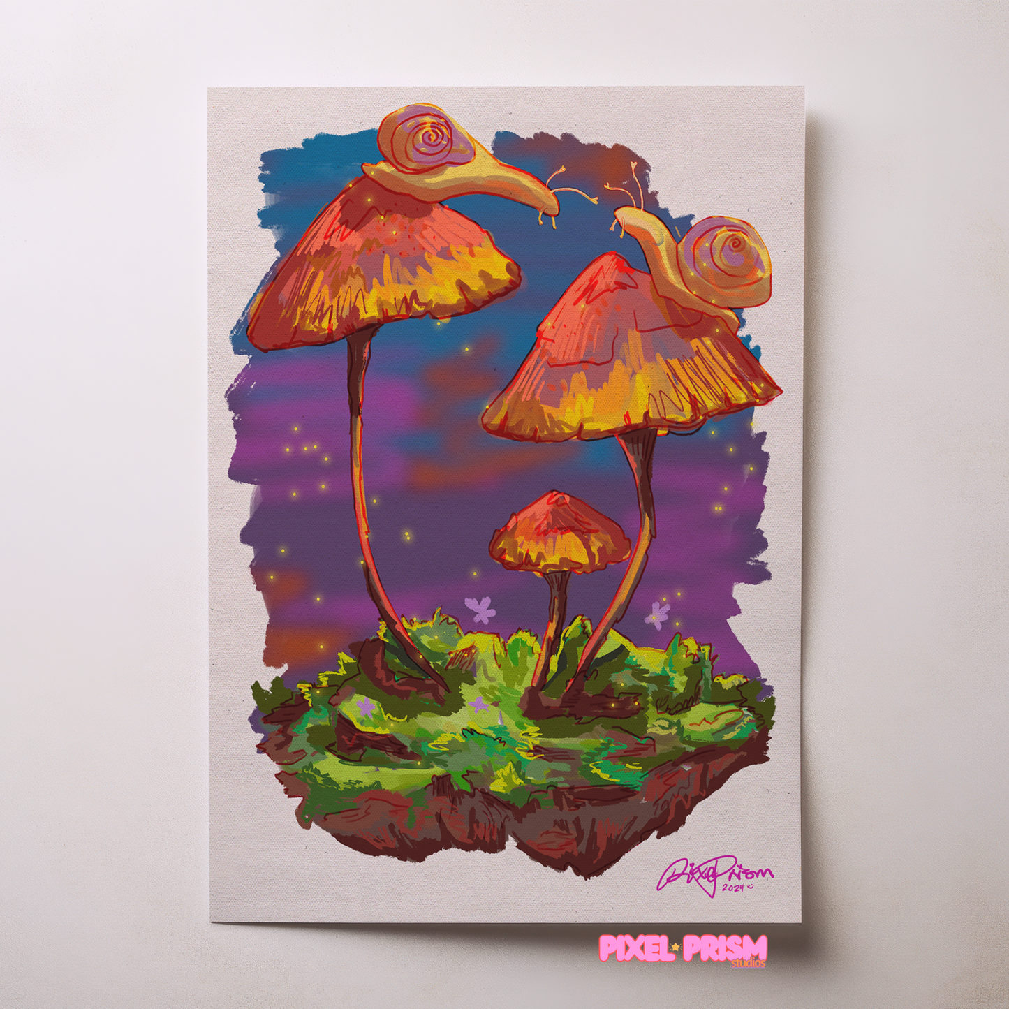 The Tiny Meeting | Snail and Mushroom Original Art Print